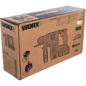 Аккумуляторный бесщеточный перфоратор WORX Professional WU388 20В, 24мм, 2.2 Дж, 4Ач х2, ЗУ 2А WU388 (артикул 24456711) – фото 8