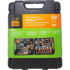 Набор инструментов с электрической дрелью ISMA 59 предметов, 220 В, 750 Вт, 0-2900 об/мин, в кейсе 1059(50734) (артикул 28600208) – фото 2
