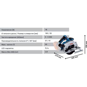 Аккумуляторная циркулярная пила Bosch GKS 185-LI (Соло) 06016C1221 (артикул 26757626) – фото 9