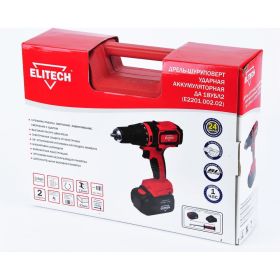 Аккумуляторная ударная дрель-шуруповерт Elitech 2х4.0Ач ДА 18УБЛ2 191609 (артикул 15871854) – фото 9