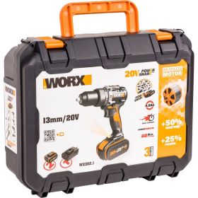 Ударная аккумуляторная дрель-шуруповерт WORX 60 Нм, 20 В, бесщеточная, 4 Ач x 2, ЗУ 2 А, кейс WX352.1 (артикул 28801424) – фото 2