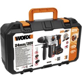 Аккумуляторный бесщеточный перфоратор WORX 20В, 4Ач x2, ЗУ 2А, кейс WX380 (артикул 28801454) – фото 2