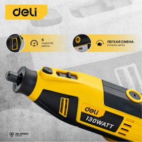 Электрический гравер DELI DL-DM03-E1 ( с гибким валом, 130Вт, цанга 3,2мм, 10000-32000об/мин, кейс + 41 насадка) 102877 (артикул 24663915) – фото 5