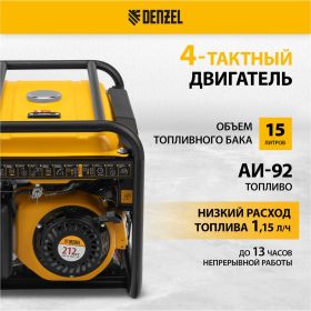Бензиновый генератор Denzel PS-33E, 3,3 кВт, 230В, 15 л, электростартер 94537 (артикул 20417830) – фото 4