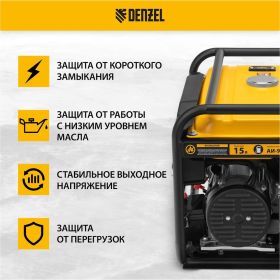Бензиновый генератор Denzel PS-33E, 3,3 кВт, 230В, 15 л, электростартер 94537 (артикул 20417830) – фото 6
