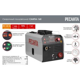 Сварочный полуавтомат Ресанта САИПА-160 MIG/MAG 65/134 (артикул 27190284) – фото 2
