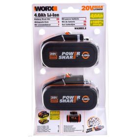 Комплект из 2х Аккумуляторов 2х20В 4.0 А/ч . WORX WA3553.2 (артикул 16451871) – фото 1