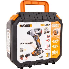 Бесщеточный ударный аккумуляторный винтоверт Impact WORX 20 В, 2x2 Ач, ЗУ, кейс WX261 (артикул 16451687) – фото 8
