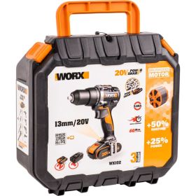 Аккумуляторная бесщёточная дрель-шуруповерт WORX 20В, 60Нм, бесщеточная, 2Ач х2, ЗУ, кейс WX102 (артикул 28801100) – фото 8