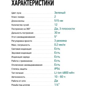 Лазерный уровень Rokodil 3D Ray Air, лазерный нивелир, 360 градусов, 12 линий, зеленый луч 1048603 (артикул 31069086) – фото 10
