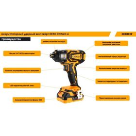 Аккумуляторный ударный винтоверт DEKO DKIS20-Li 20В, 1х2.0Ач 063-4391 (артикул 29271572) – фото 3