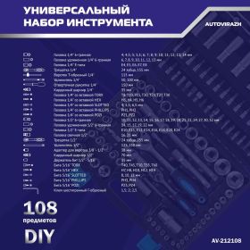 Набор инструмента (108 предметов, 1/2 1/4 DR, CrV) AUTOVIRAZH AV-212108 (артикул 15747300) – фото 3