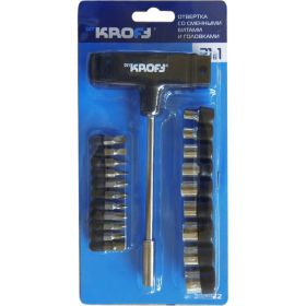 Отвертка с Т-образной рукояткой сменными битами и головками KROFT 21 в 1 203022 (артикул 15592510) – фото 1