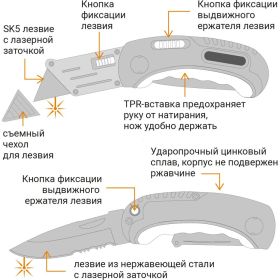 Универсальный складной нож 2 в 1 VIRA 831112 (артикул 15850039) – фото 4