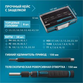 Отвертка с набором бит и торцевых головок GROSS 48 шт. 11599 (артикул 15560992) – фото 31